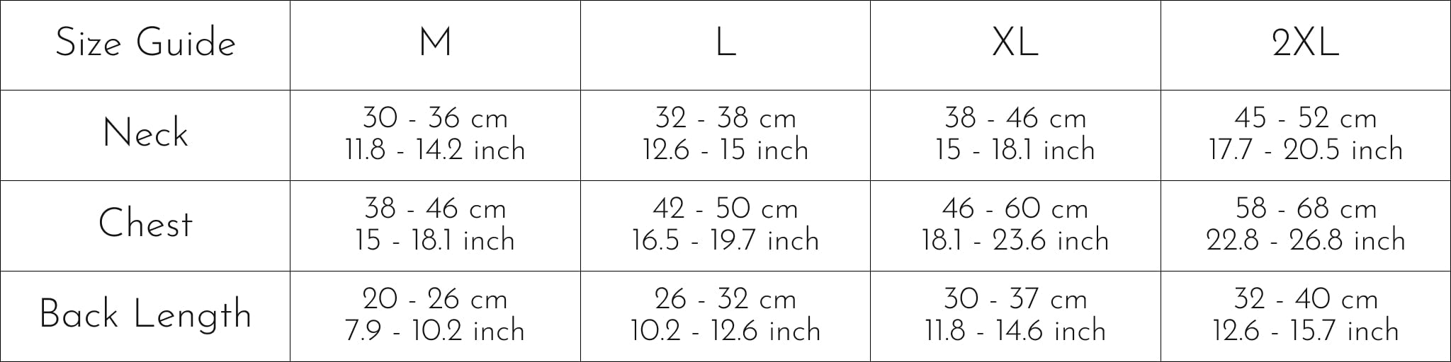 size chart