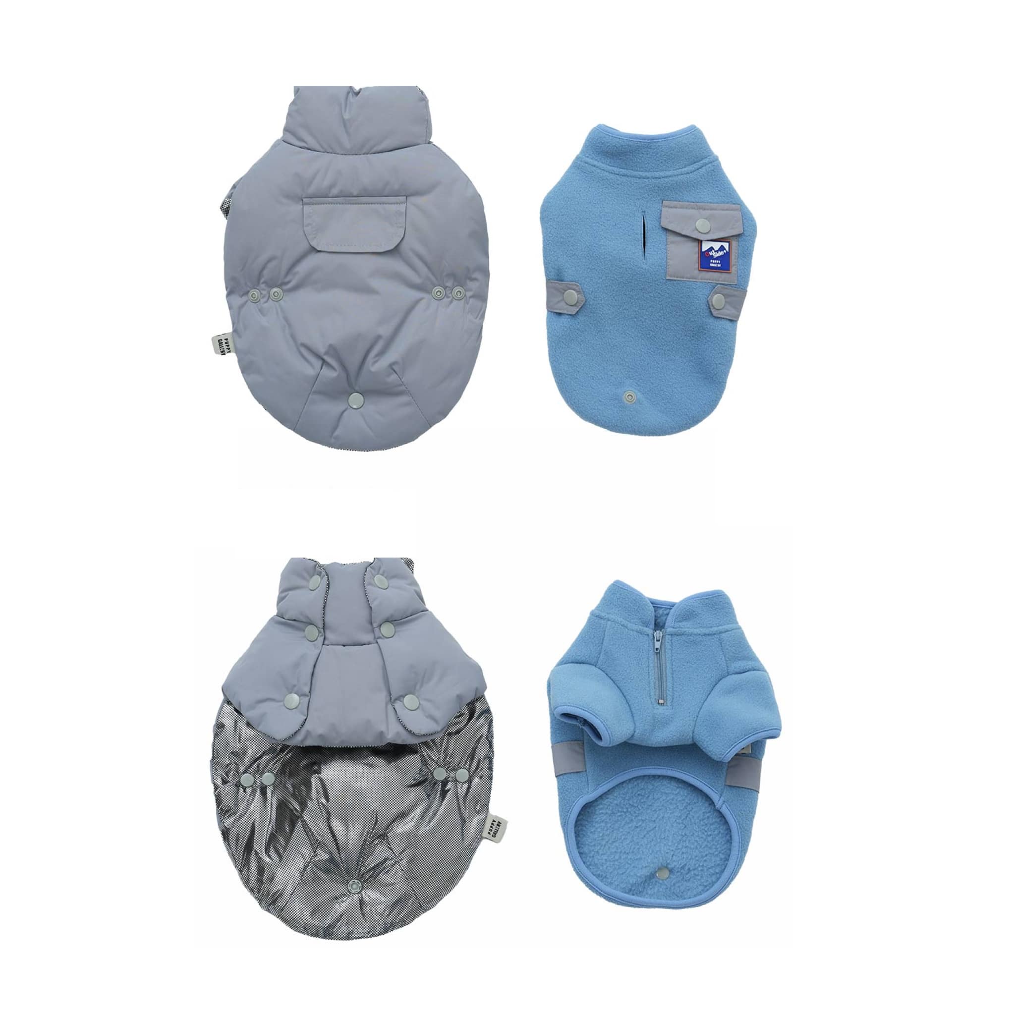 fleece neck warmer padded jacket set in grey and blue