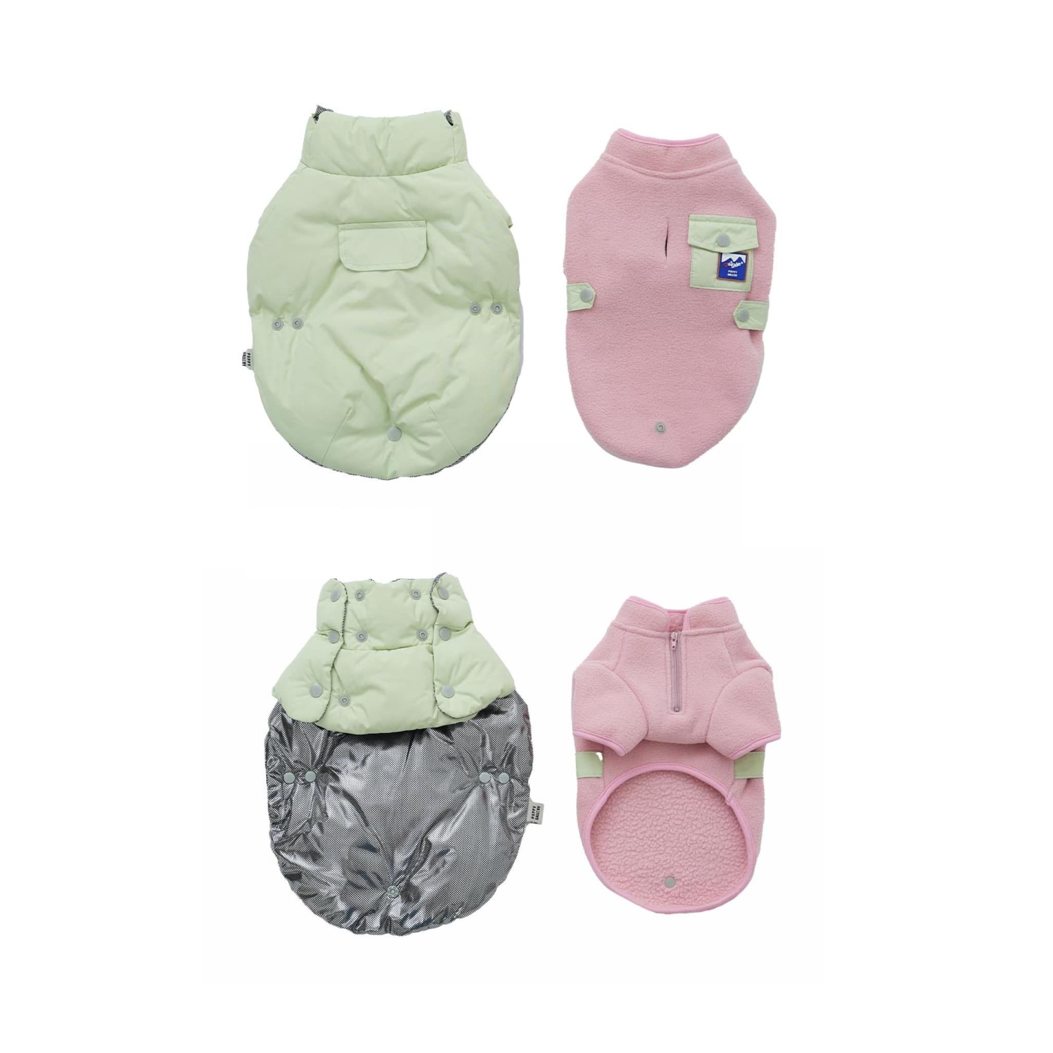 fleece neck warmer padded jacket set in pink and green