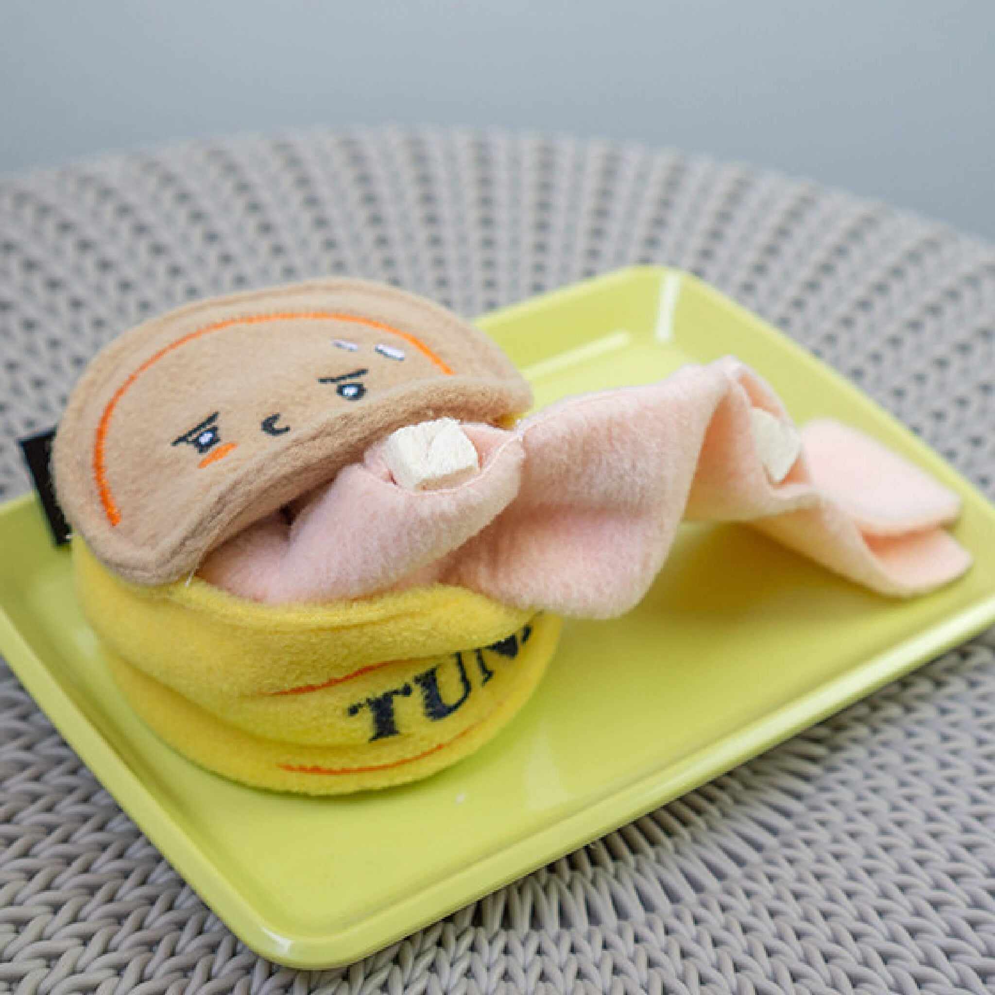 Tuna nosework toy with removable nosework insert.