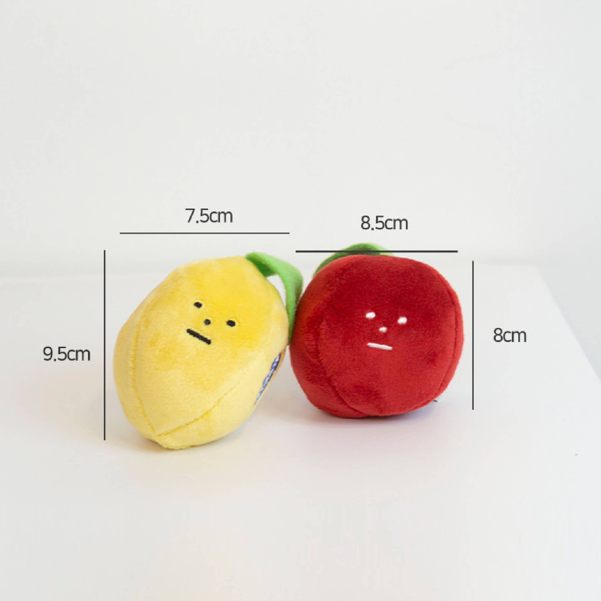 Dimensions for lemon and apple toy.