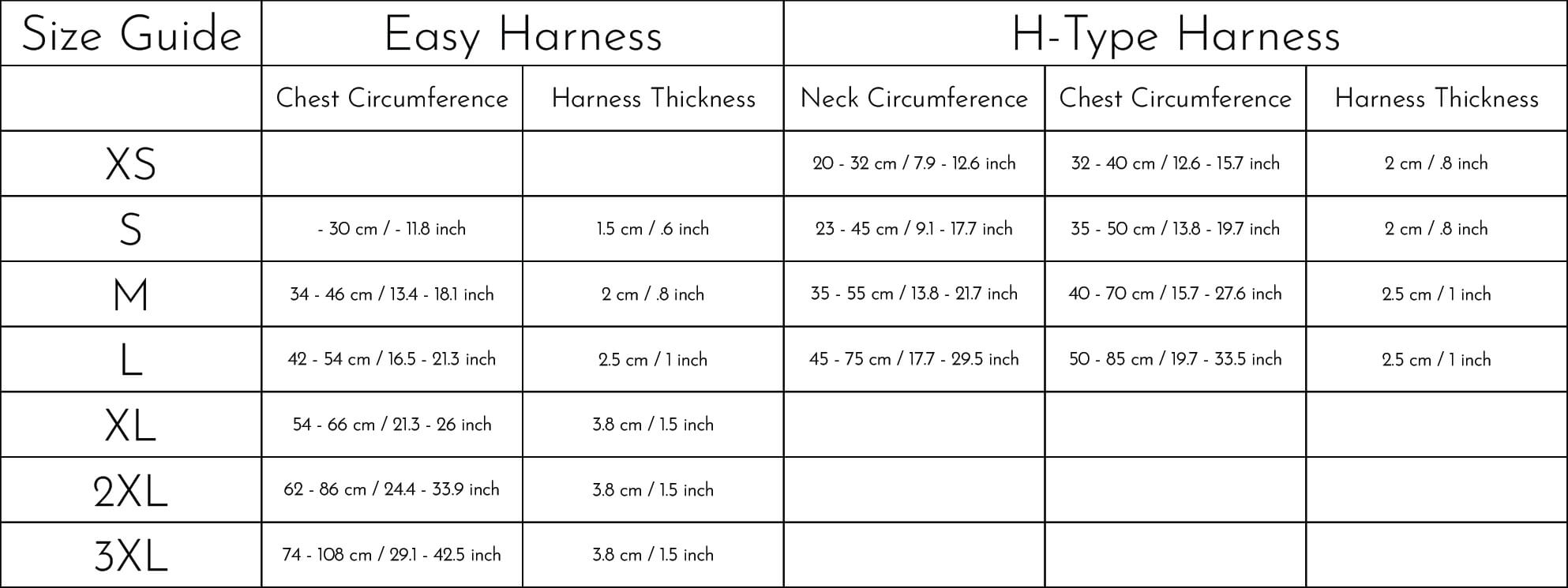 size chart