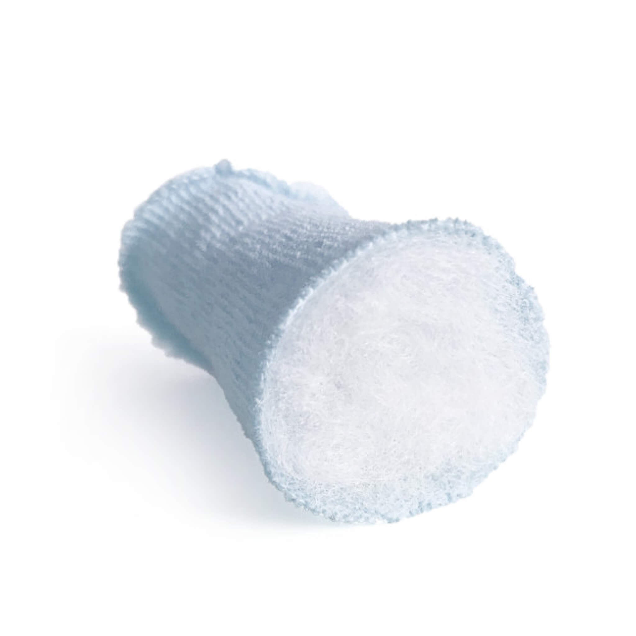 Filling of blue knotted ball toy.