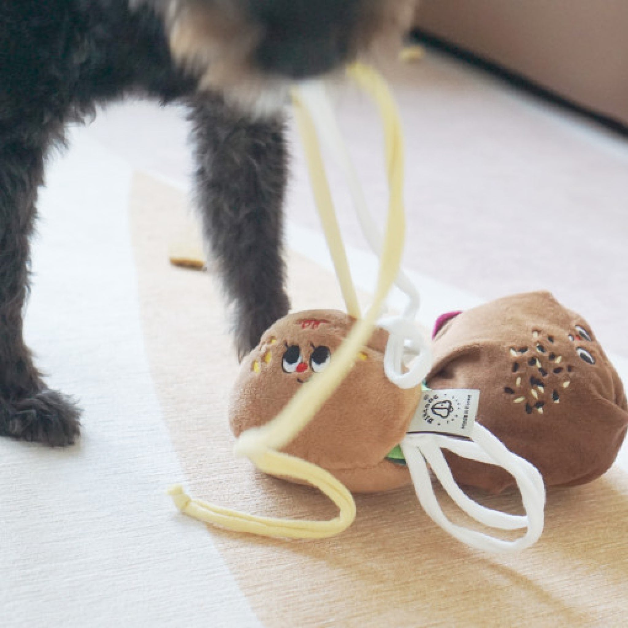 dog pulling apart the salad bread nosework toy