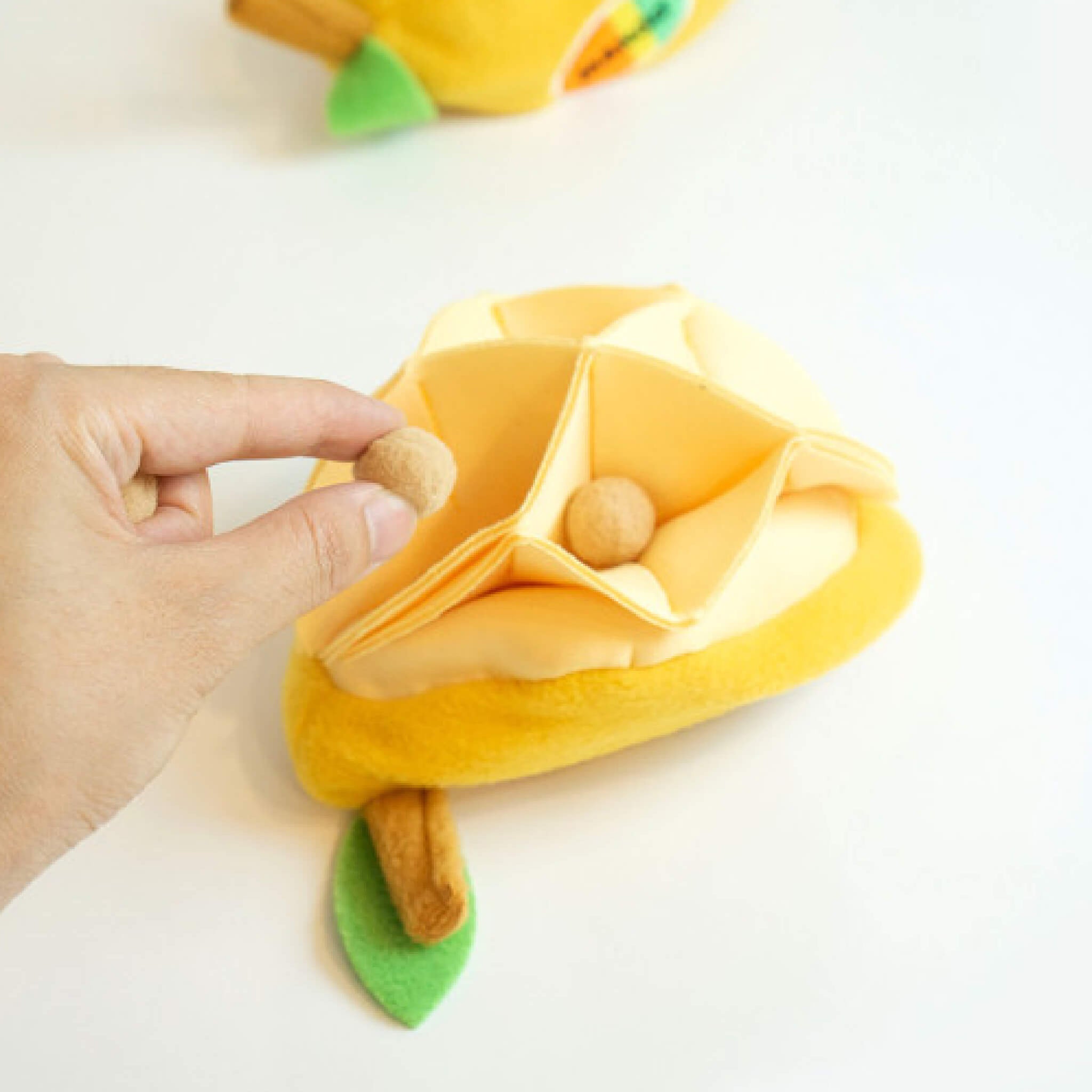 Place snacks and treats inside the pockets.