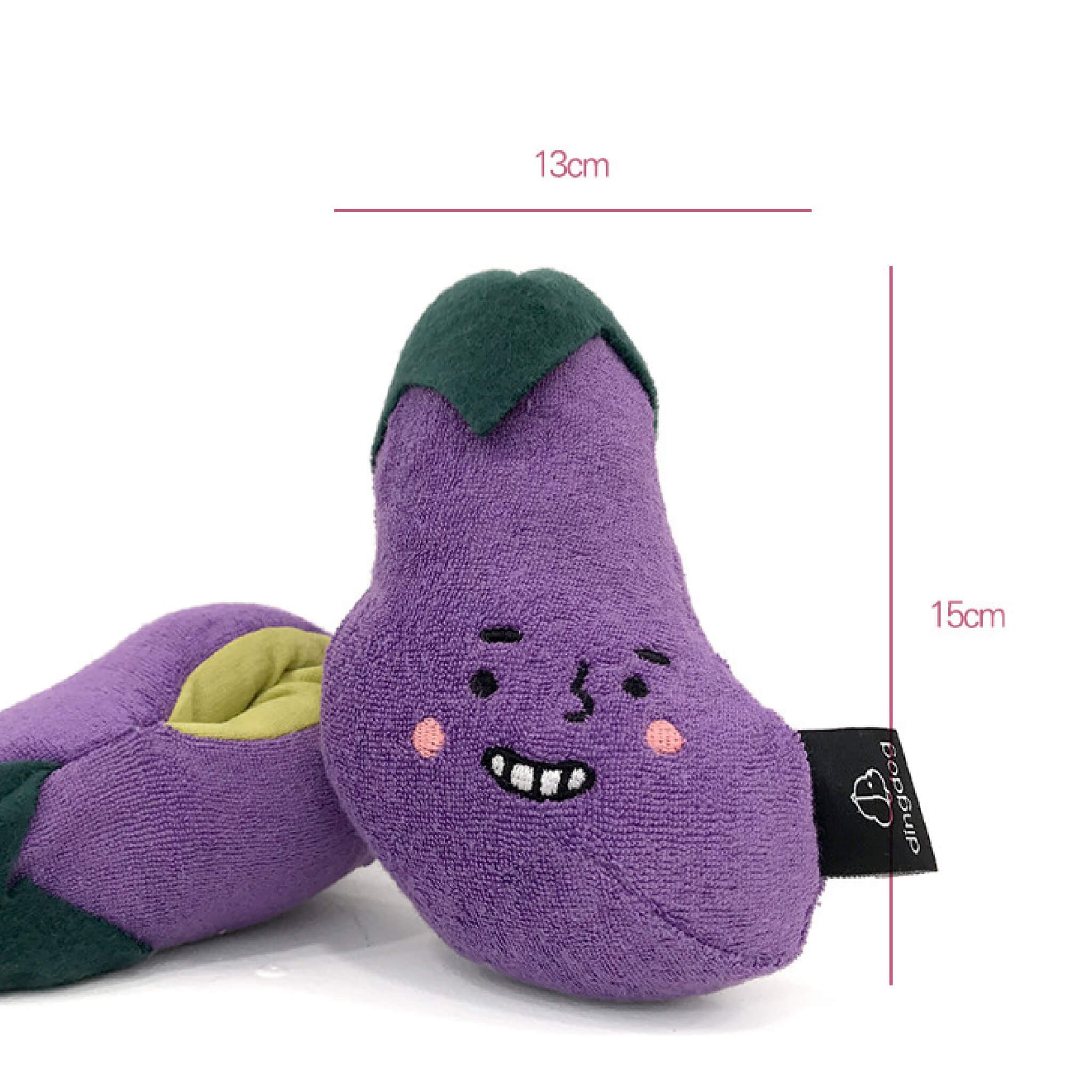 Dimensions for eggplant nosework toy.