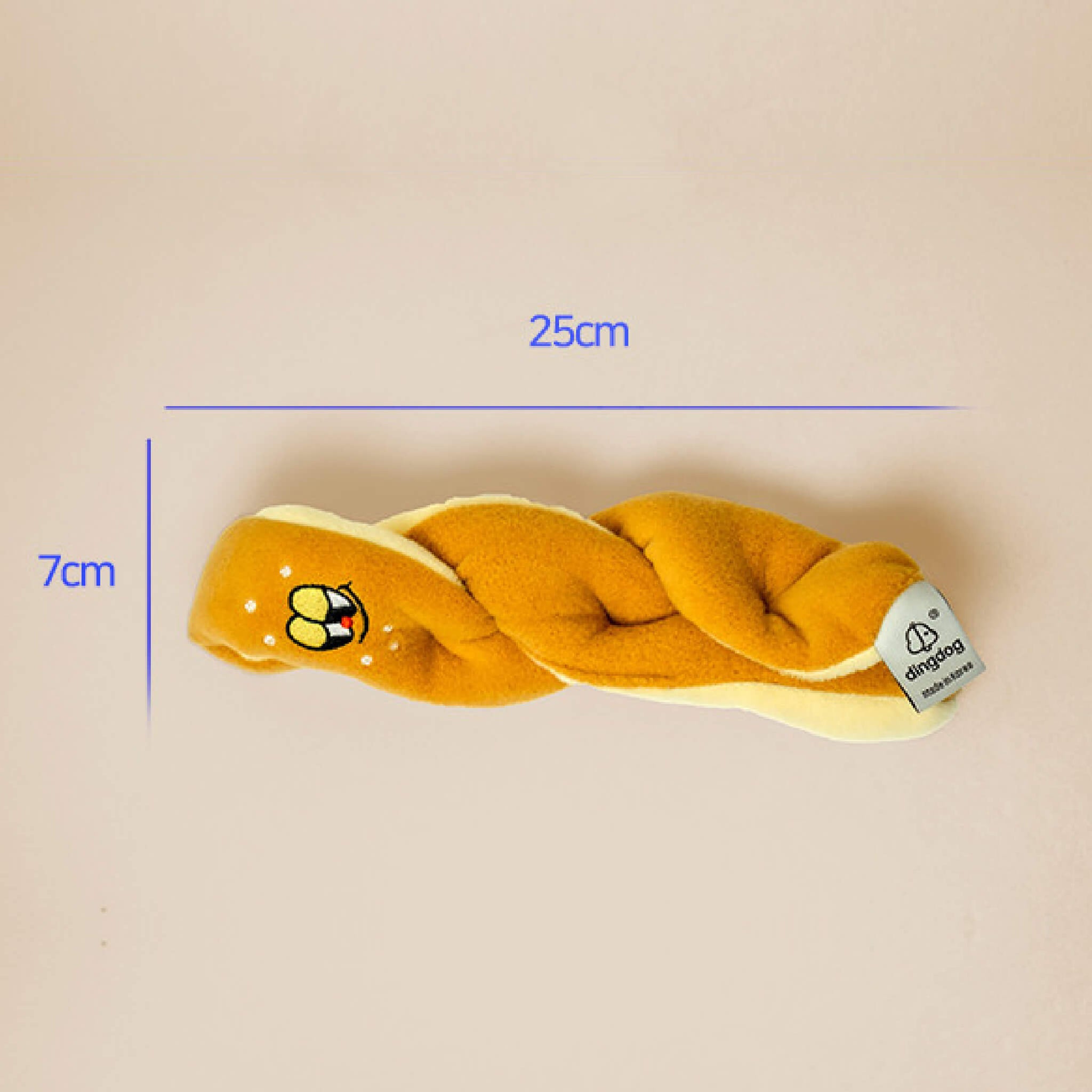 Dimensions for twisted bread nosework toy.