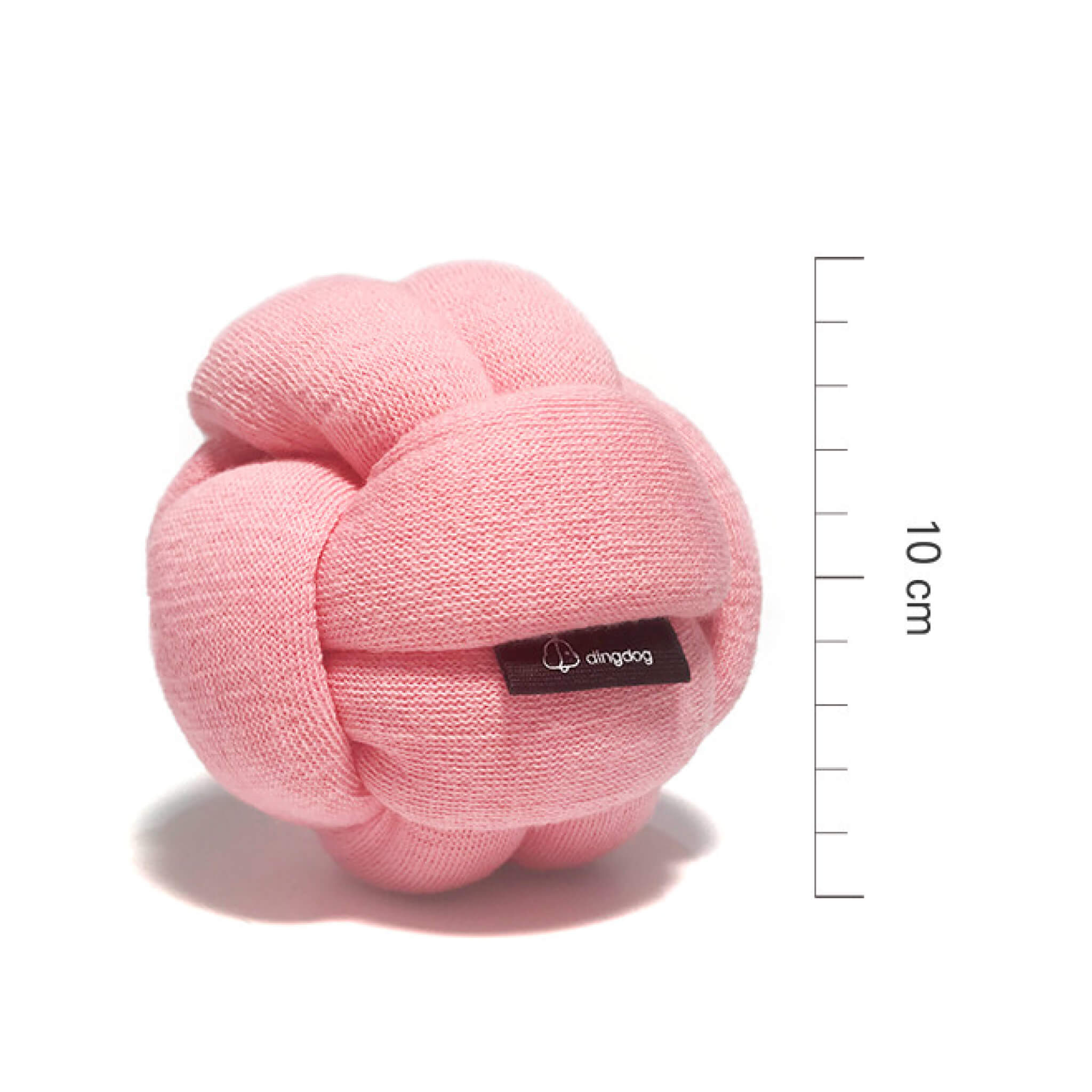 Dimensions for pink knotted ball toy.