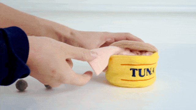 Tuna nosework toy with removable nosework insert.