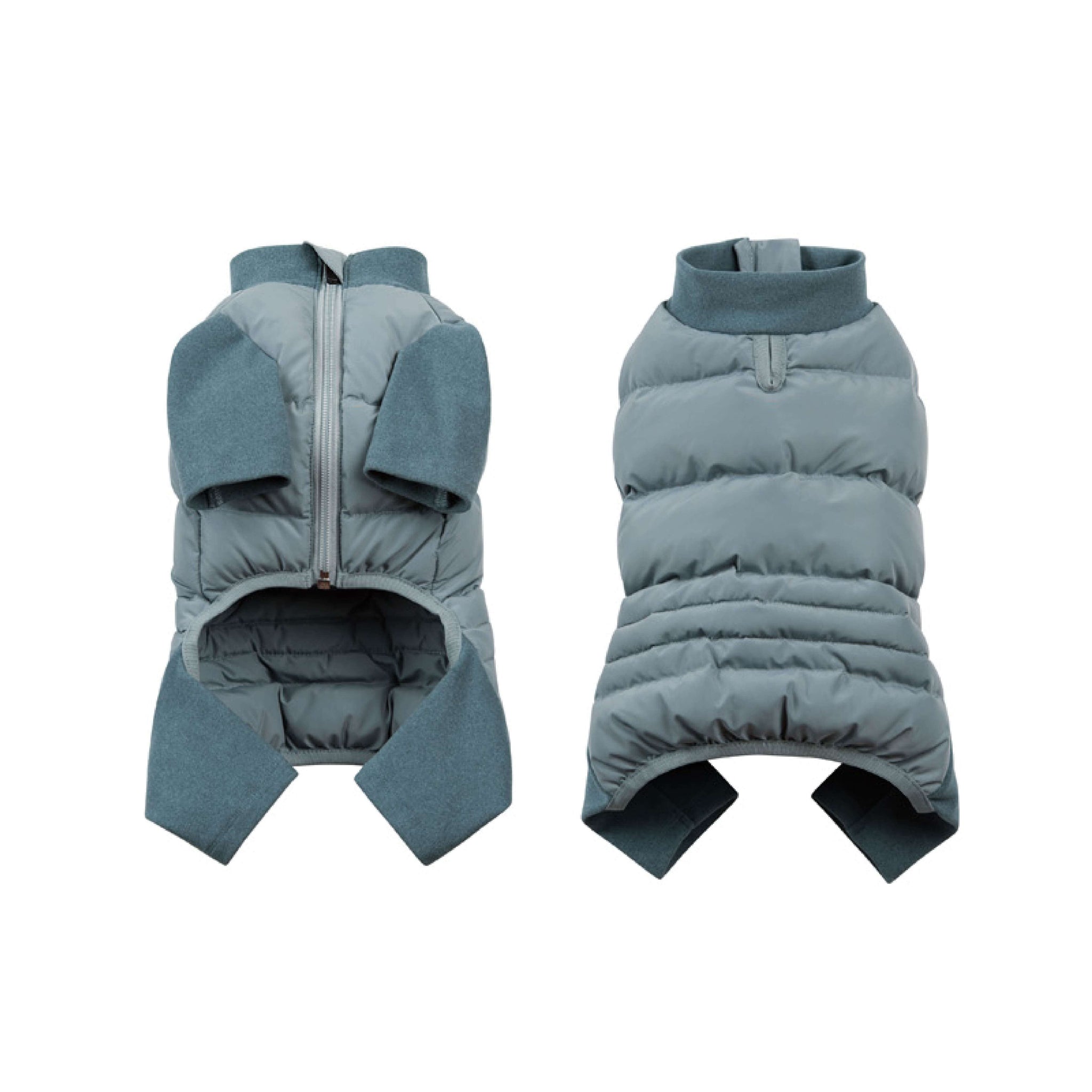 Comfort legs eco down jumpsuit in gray blue.