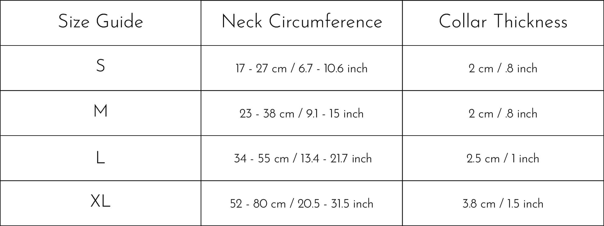 size chart